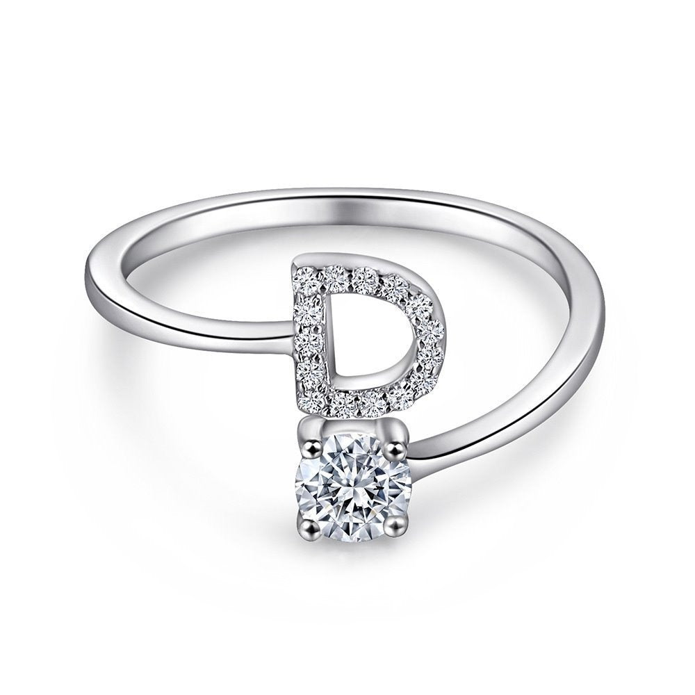 Elegant Initial Sterling Silver Ring